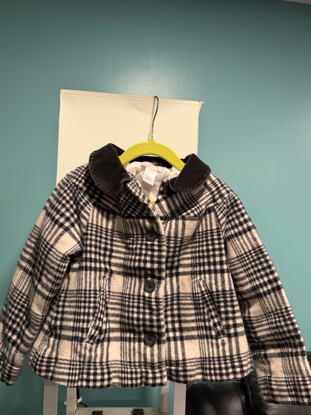 Janie and Jack Black & White Plaid Peacoat